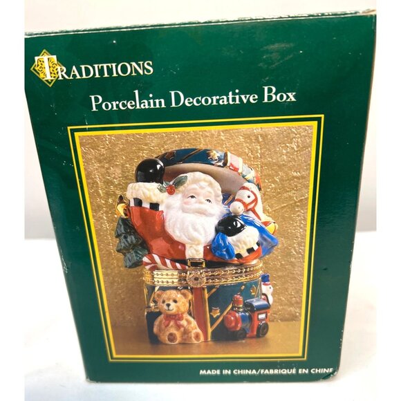 Santa-Themed Porcelain Decorative Box With Lid & Festive Holiday Design By Tradi - Picture 5 of 5